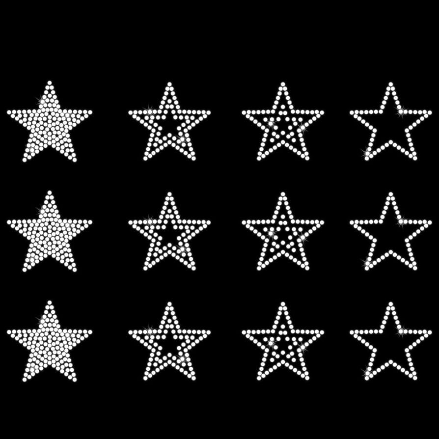 12 Pieces Star Crystal Rhinestone Iron-on Decal Transfer DIY